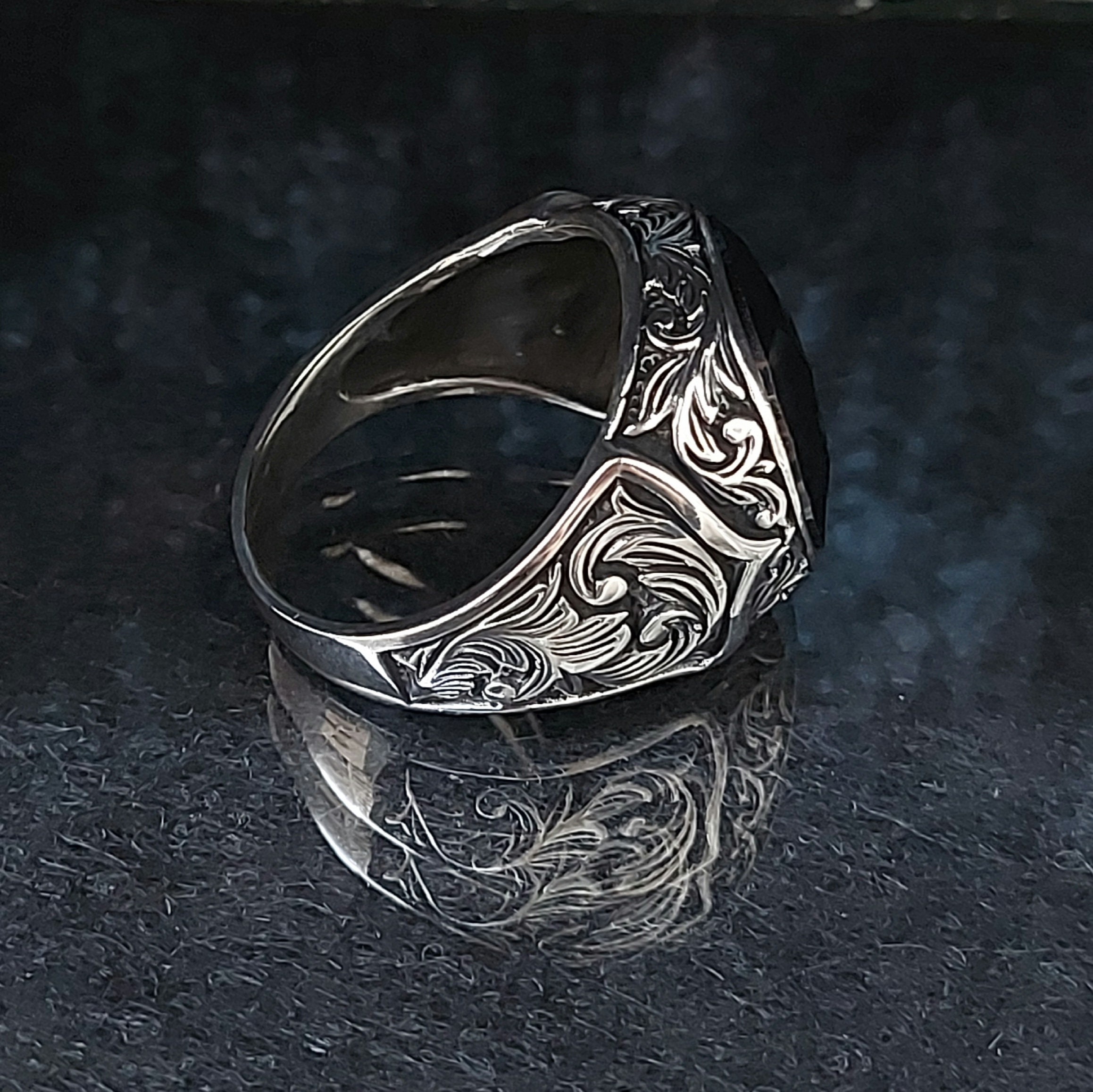 【圧倒的存在感】 BLACKENLICH SILVER 925 リング 21号 BLACK ONYX KOI CARP FISH 925 STERLING SILVER MENS RING