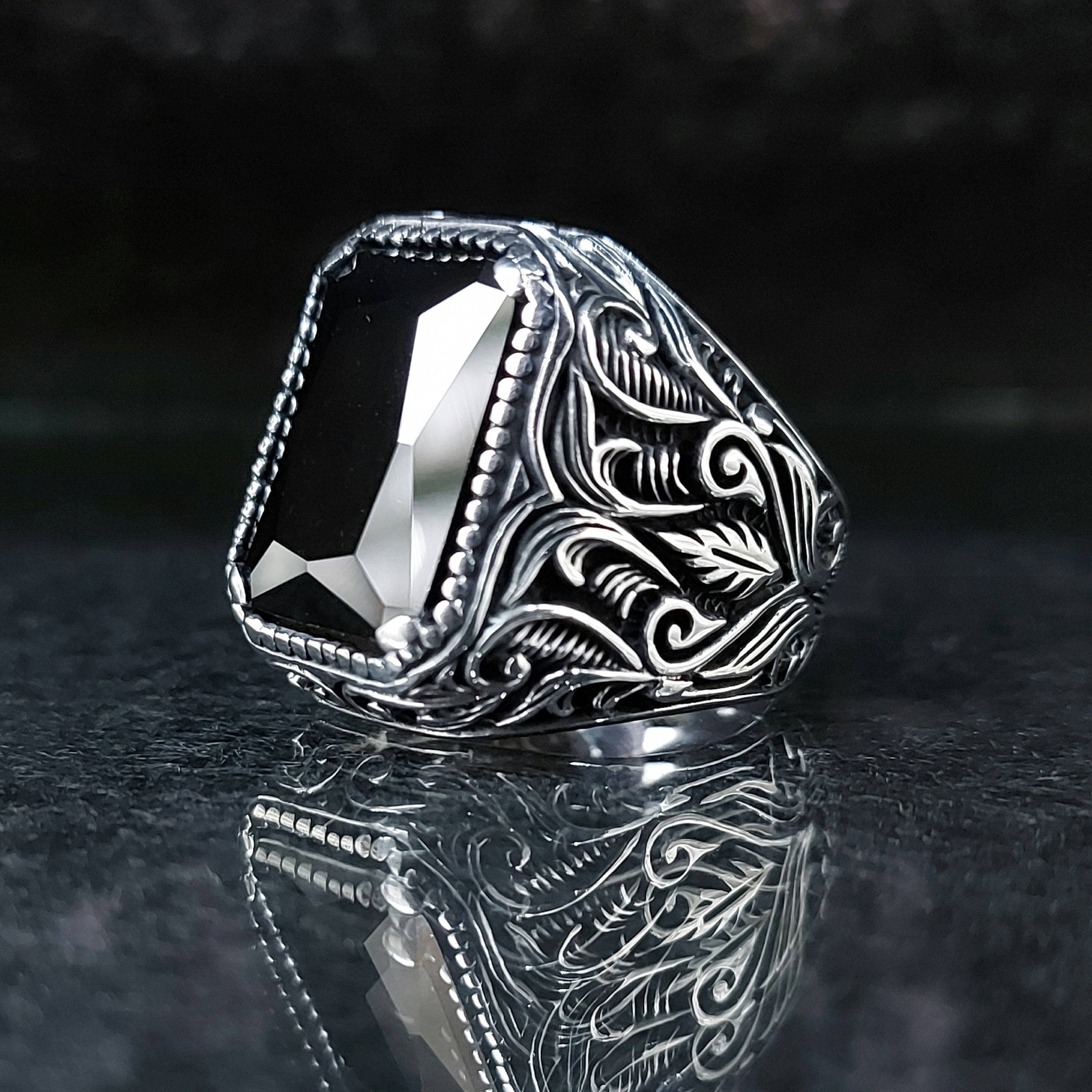 Onyx Ring,925 Sterling Silver Ring,Gemstone Ring,Chunky Ring