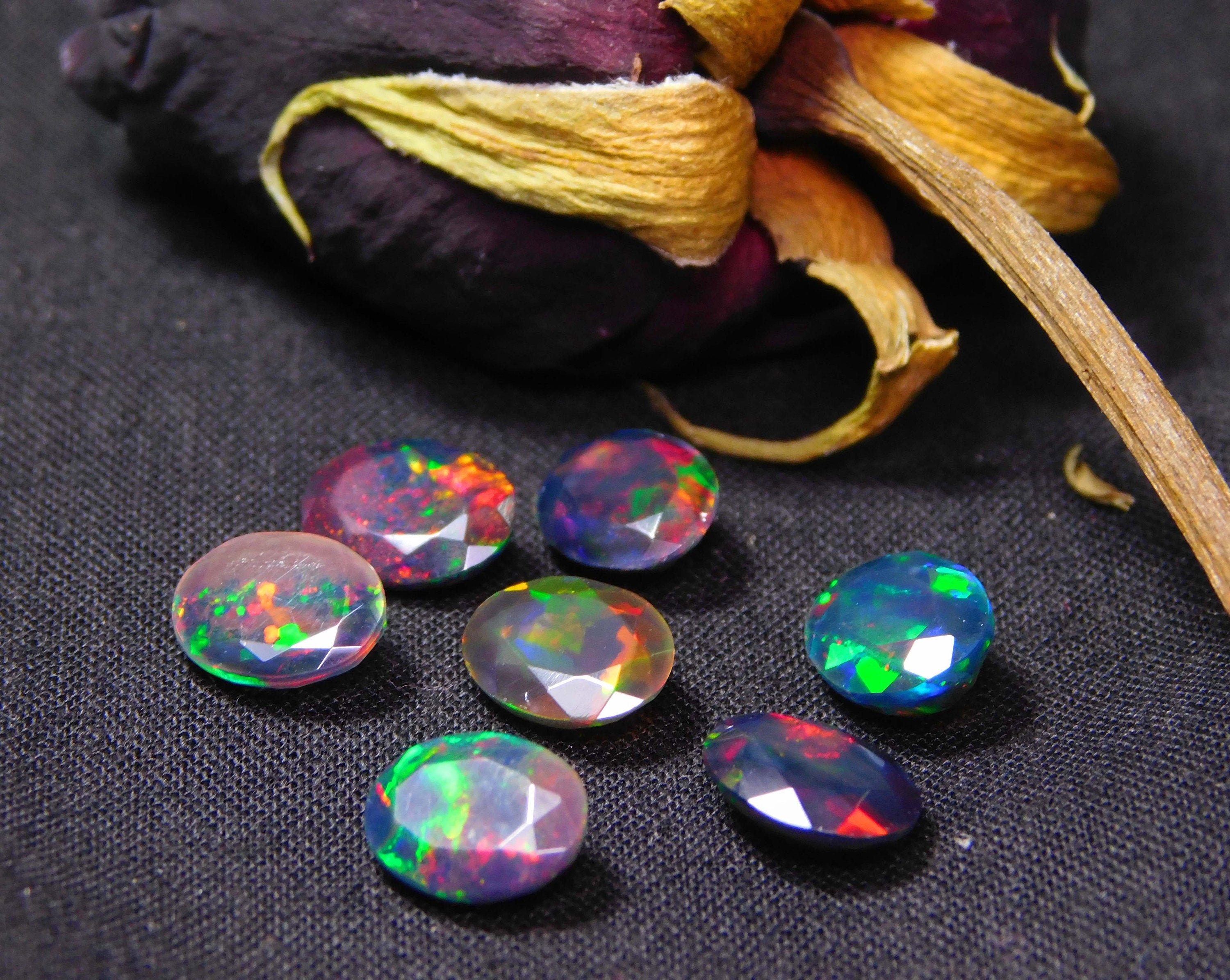 Ethiopian Black Opal Gemstone Multi Color Fire Stone AAA Quality Opal Black Cabs