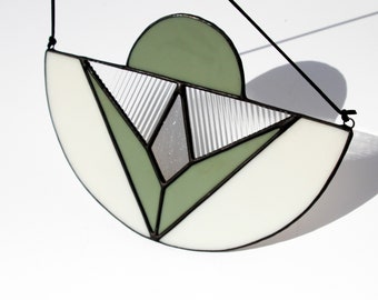 Aida Modern Stained Glass Suncatcher in Sage Green