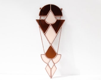 Nefertiti Modern Stained Glass Wall Hanging and Suncatcher in Brown and Pink