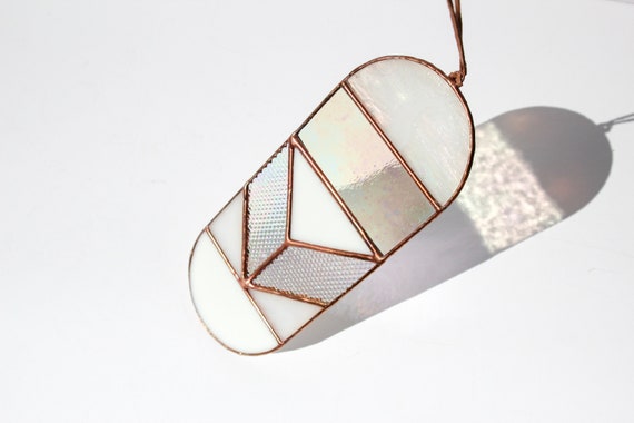 Ottone Minimalist Modern Stained Glass Suncatcher in Rainbow and Ivory White