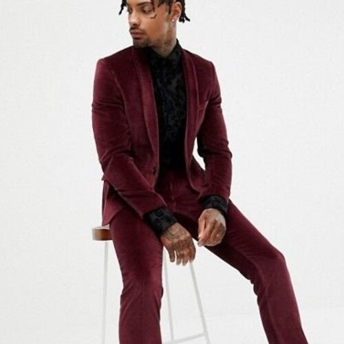 Men Maroon Velvet Suit Maroon Dinner 