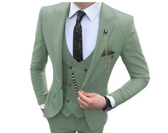 Men Suits Green 3 Piece Slim Fit One Button Wedding Groom - Etsy