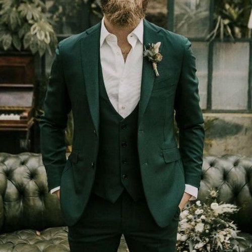 Men Suit Dark Green Wedding Suit Groom Wear Suit 3 Piece Suit | Etsy