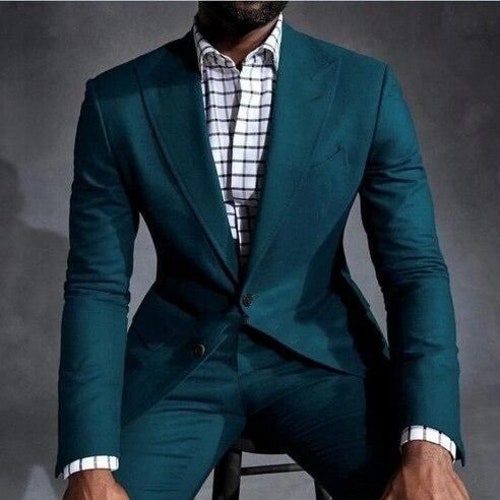 Men Suit Teal Blue 2 Piece Beach Wedding Suit Groom Wear Suit - Etsy
