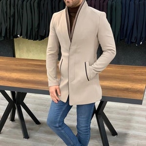 Men Linen Beige Winter Long Overcoat Long Trench Coat Men New Coats Men ...