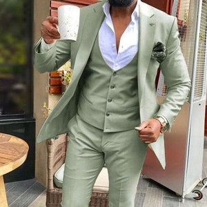 Men Suits Sage Green 3 Piece Slim Fit Elegant Formal Fashion Suits