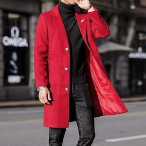 Men Red Winter Long Overcoat Long Trench Coat Men New Jacket Coats Men ...