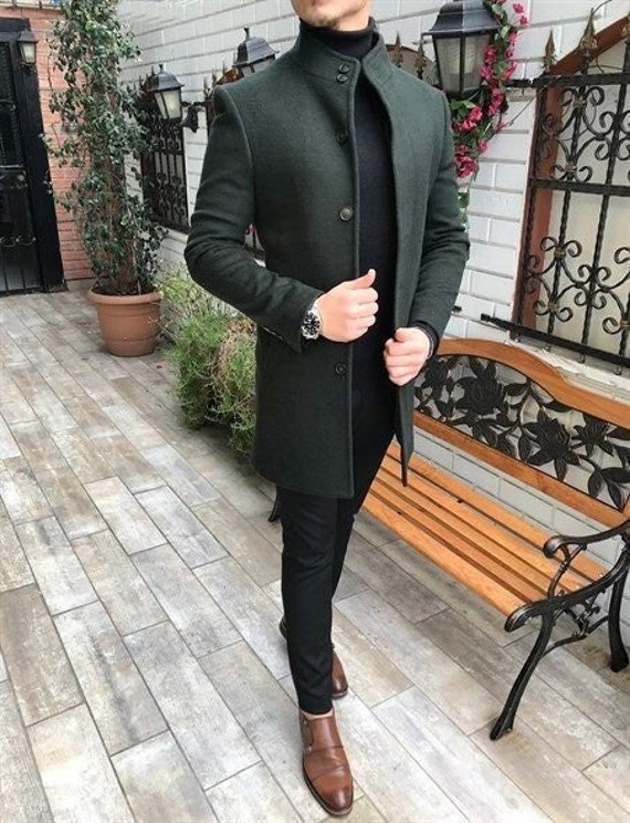 Hombre verde invierno largo Abrigo largo Gabardina hombres nueva chaqueta Abrigos  Hombres Negocios Abrigo largo Sólido Cortavientos invierno Outwear abrigo  de invierno -  México