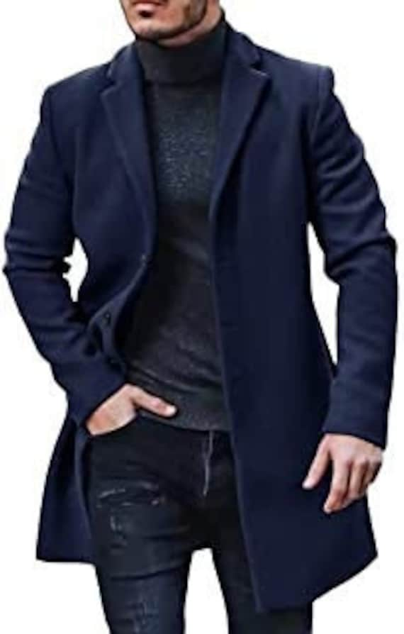 Hombres azul invierno largo lana Abrigo Largo Gabardina Hombre nuevo  Chaqueta Abrigos Hombre Azul de negocios Abrigo largo Abrigo rompevientos  sólido ropa exterior de invierno -  México