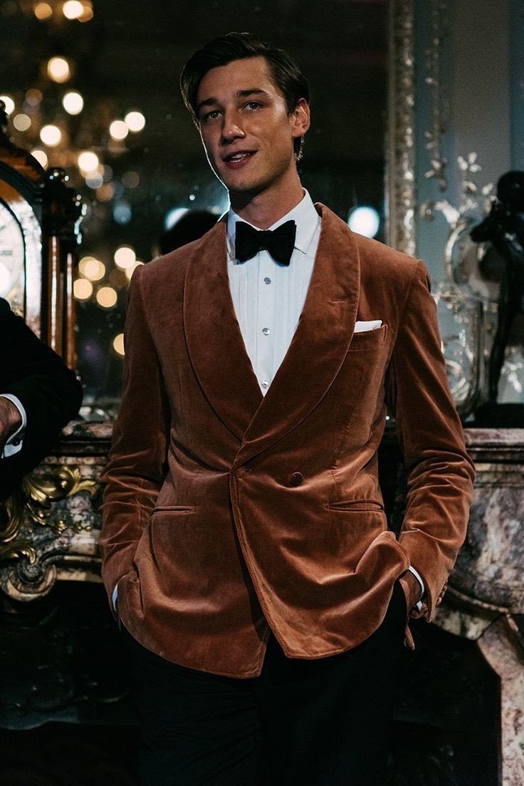 Men s Elegant Rustic Brown Velvet Jacket Hosting Evening Party