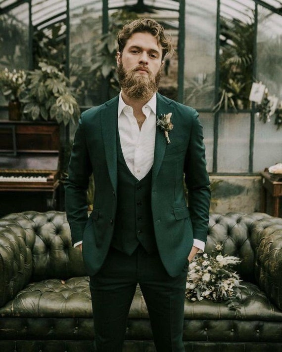 Man Green Tweed Suit Beach Groom Wear Suit Suit for 