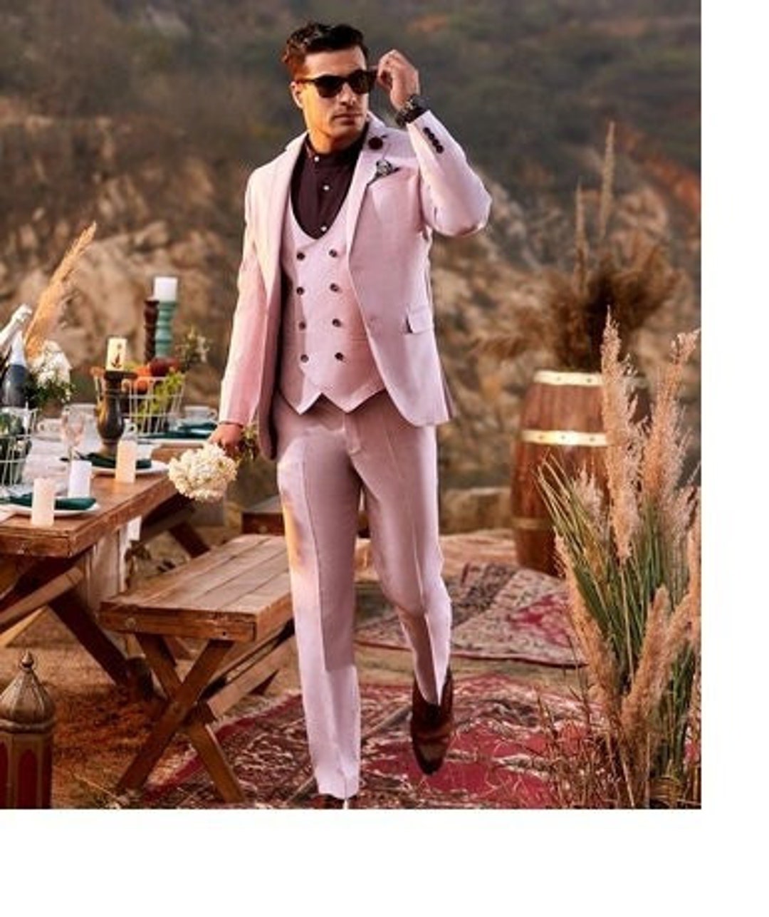 Pink 3 Piece Men Suit Pink Wedding Suit Summer Wedding Suit Etsy
