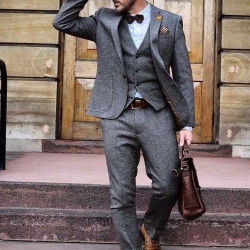 Men Tweed Suit Dark Grey 3 Piece Formal Fashion Party Wear - Etsy