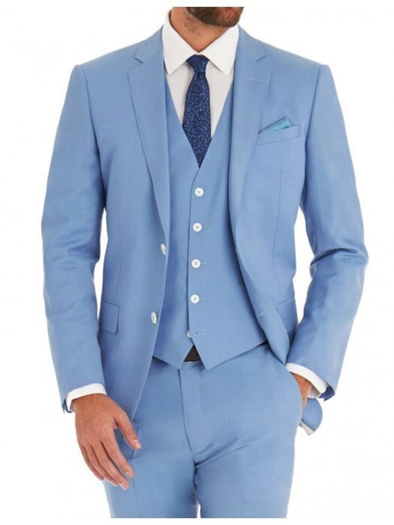 Light Blue 3 Piece Suit Men Wedding Suit Groom Light Blue Etsy