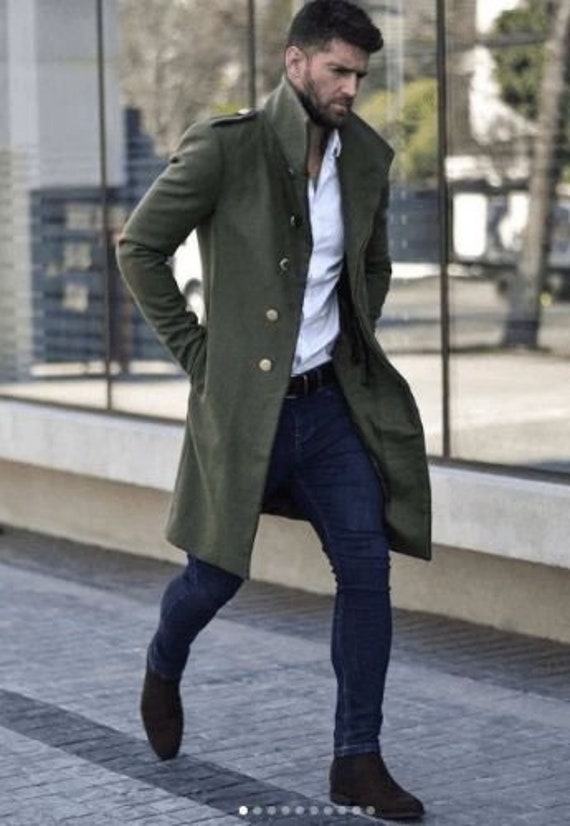 Hommes hiver vert velours Pardessus Long trench Coat Homme nouveau Manteaux  de veste Homme Business vert Casual Long Solid Windbreak Manteau dhiver  Outwear -  Canada