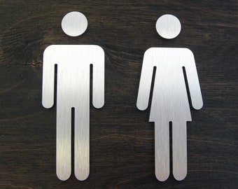 Cartelli per porte di bagni, uomini e donne - Cartelli per bagni con figure maschili e femminili - Targhe con simboli in acciaio inossidabile argentato - Icone WC con figure per porte