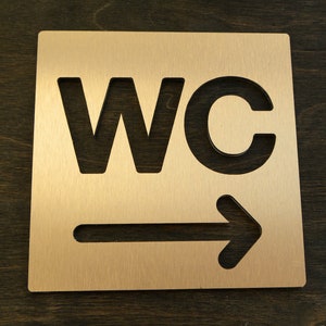Bathroom Arrow Door Signs. Commercial Restroom Sins with Arrows. WC Arrow Signs For Bathrooms . WC Directional Sign.  12x12cm / 4.75&quot;x4.75&quot;