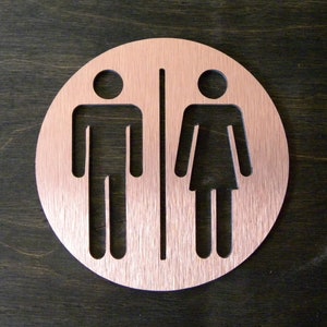 Restroom Round Door Sign. Stainless Adhesive Signs for Restrooms. Commercial WC Door Signs. Toilet Door Sign. 12x12cm / 4.75&quot;x4.75&quot;