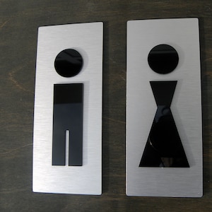 Bathroom Elegant Door Plates. Men Woman Contemporary Doors Bathrooms Signage. Stainless Male Female Toilet Sign. Hotels Silver Plaques WC
