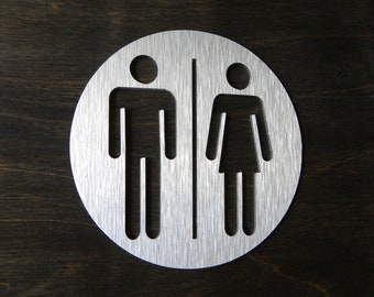 Bathroom Door Sign. Silver Modern Bathrooms Signs. Plaques For Bathrooms. Toilet Door Plate Decor, WC Plates. 12x12cm / 4.75"x4.75"