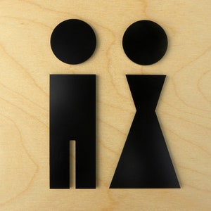 Toilet Door Sign | Signs for Toilets | Toilette Figures | Black Restroom Plaques for Hotels - Symbols for Doors - Man Woman Bath Decor WC