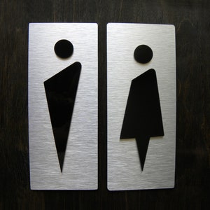 Bathroom Male Female Modern Door Signs. Men Woman Bathrooms Sign. Stainless Contemporary Toilet Sign. Hotel Spa WC Decor 6.75"x2.75" /17x7cm