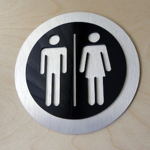 Modern Restroom Door Sign. Silver ACP & Acrylic Restroom Signs. Signs For Restrooms. Bathroom Plaques Doors. WC 5.5&quot;x5.5&quot;/14x14cm