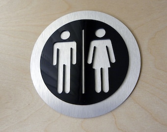 Modern Restroom Door Sign. Silver ACP & Acrylic Restroom Signs. Signs For Restrooms. Bathroom Plaques Doors. WC 5.5"x5.5"/14x14cm