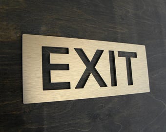 Cartello direzionale EXIT. Grande segnaletica di uscita. Cartelli rettangolari per attività commerciali con uscite di hotel. Indicazioni Destra Sinistra Su Giù. Targa in ottone spazzolato.