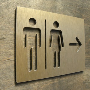 Bathrooms Door Sign with Directional Arrow . Plaques for Bathroom Direction Arrows . Business Commercial Signs . Man Woman WC . 6.5&quot;x4.75&quot;
