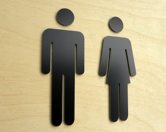 Bathroom Figures Door Signs . Black Men Woman Neutral Modern Sign . Black Hotel Bathrooms Plates . Male Female Symbols .  Adhesive Back WC