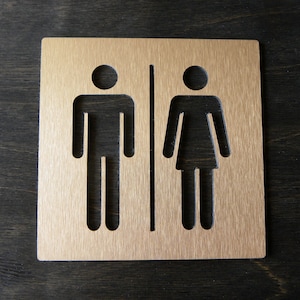 Restroom Door Signs. Copper Brass Aluminum Restrooms Sign. Metal Plates For Toilets. Toilet Door Plaques. WC 12x12cm / 4.75&quot;x4.75&quot;