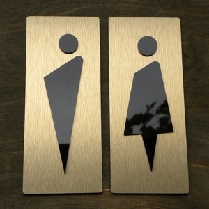 Restroom Elegant Door Signs. Men Woman Contemporary Doors Restrooms Plate. Stainless Male Female Toilet Sign. Hotels Brass Plaques WC