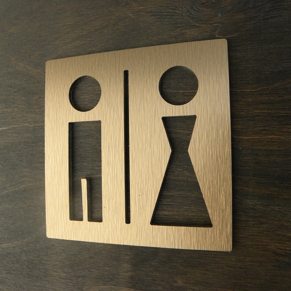 Bathroom Door Signs. Contemporary Brass Bathrooms Sign.Plaques For Toilets. Toilet Doors Plates Adhesive Office Restroom WC Plate . W C