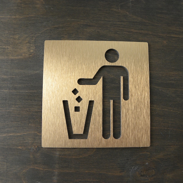 TRASH Adhesive Sign. Garbage Brass Modern Signage Plaques.  Waste Signs For Hotels. Informational Commercial Plates for Office Restaurant .