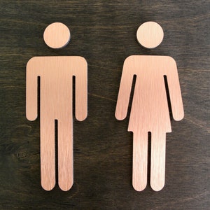 Restroom Man Woman Figures Door Sign . Stainless Bronze Male Female Unisex Adhesive Symbols. Restrooms Office Modern Toilet Signs. WC Plates