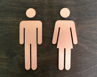 Restroom Man Woman Figures Door Sign . Stainless Bronze Male Female Unisex Adhesive Symbols. Restrooms Office Modern Toilet Signs. WC Plates