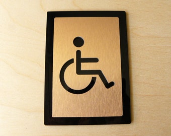 Stainless Steel Disability Restroom Door Sign. Brushed Cooper Black Disabled Signs. Info Disability Plate. Toilet Plaques. 14x10cm/5.5"x4"