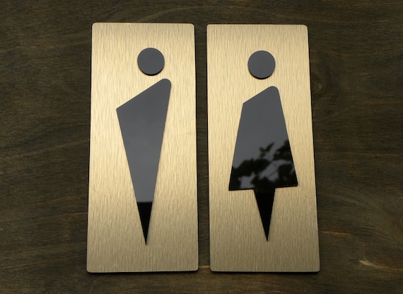 Letreros De Baño De Latón Para Puertas - Hombres/Mujeres, Modernos, 18 Cm, Con Pegamento, Decoración Hogar