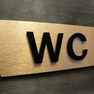 WC Restroom Door Sign. Brass Signs for Restrooms. Modern Toilet W C Signs. Office Toilets. Business Sign WC 17x7cm / 6.75"x2.75"