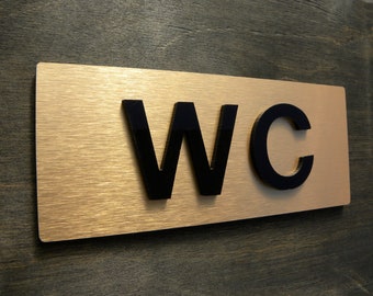 WC Restroom Door Sign. Brass Signs for Restrooms. Modern Toilet W C Signs. Office Toilets. Business Sign WC 17x7cm / 6.75"x2.75"