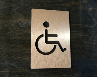 Aluminium-Türschild für Behindertentoilette. Cooper Gebürstetes Aluminium Behinderten Schild. Info Behindertenschilder. Toiletten Türschilder. 12x8cm/4,75"x3,25"