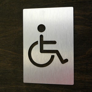 Aluminum Disability Bathroom Door Sign. Bathrooms Brushed Aluminum Disabled Signs. Info Disability Signs WC Toilet Door Plates Plaques.
