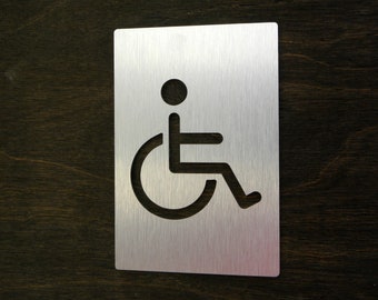 Aluminium-Behinderung Badezimmer Türschild. Badezimmer gebürstete Aluminium-Zeichen. Info Hinweisschild Wc Wc Türschild Plaketten.
