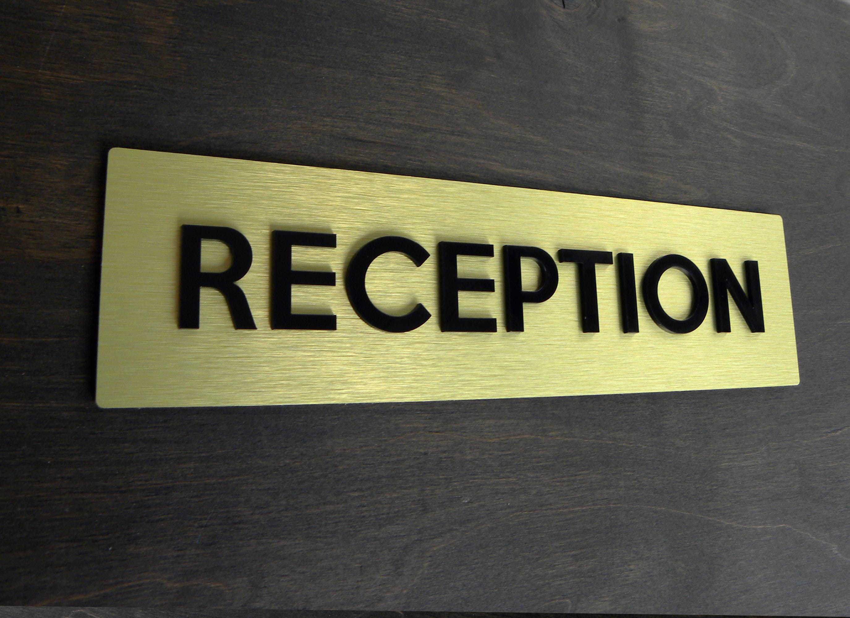 RECEPTION Sign - Modern Business Signs - Hotel Signage for Receptions- Office Brushed Plate