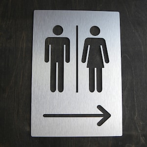 Restroom Arrow Door Signs in Silver | Way Finding Directional Plaques | Sign with Directions | Modern Toilet Arrows Doors Plate