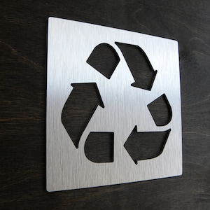 Recycle Business Sign - Signs with Recycling Symbol. Trash Recycle Bin Plate. Corporate Adhesive Plaques