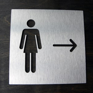 Restroom Door Sign with Directional Arrow . Signs for Restrooms Direction Arrows. Business Restroom Signs. Silver Hotel Directions WC .